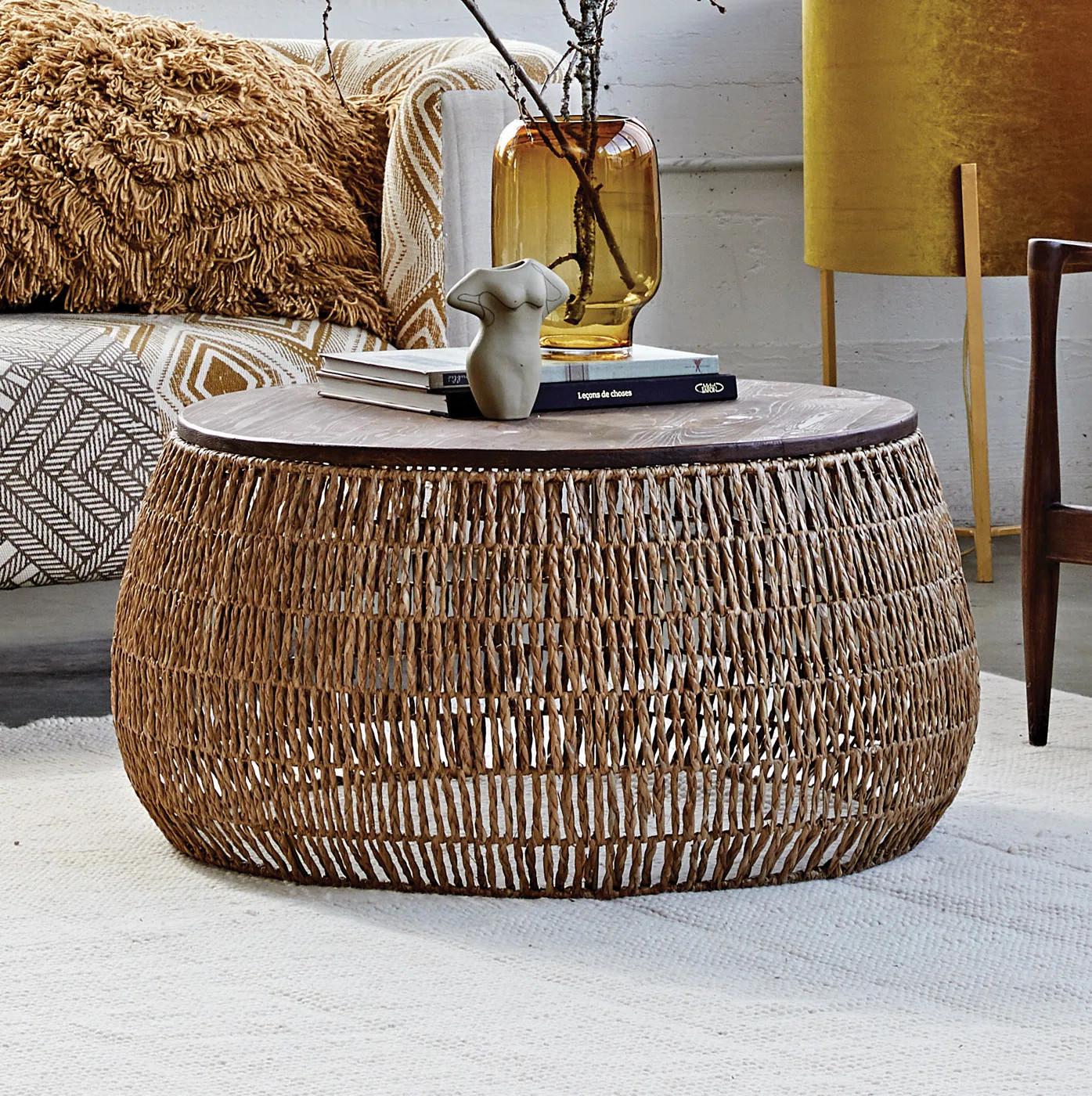 Bayou Breeze Abbey Hand-Woven Seagrass and Pine Wood Round Coffee Table & Reviews | Wayfair | Wayfair North America