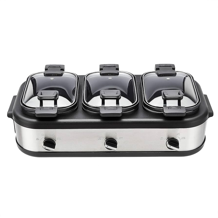 Amazon Basics Stainless Steel 3 x 2.5 Quarts Triple Slow Cooker, Brushed Stainless Steel | Amazon (US)