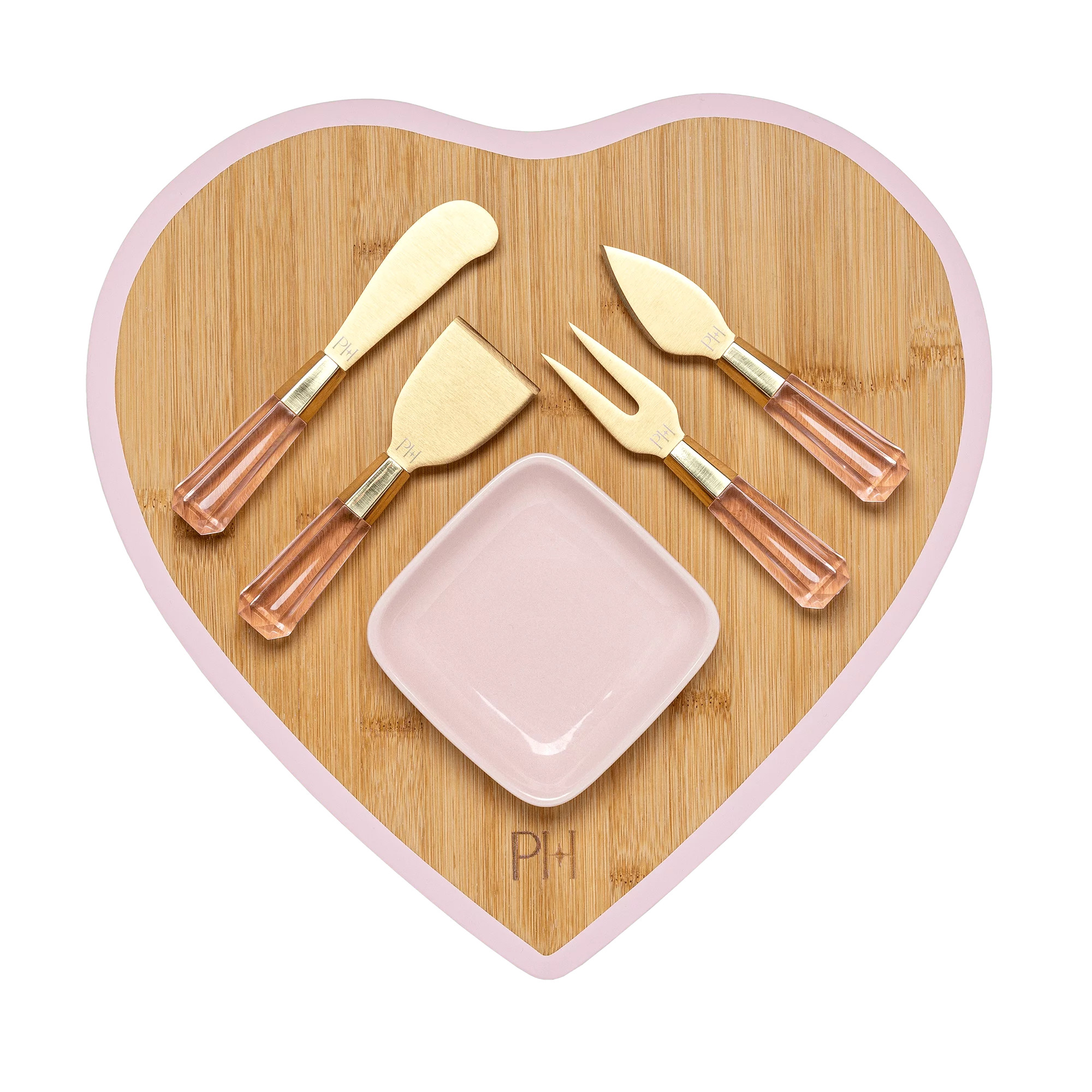Paris Hilton 6-Piece Bamboo Heart Charcuterie Board and Serving Set, Pink | Walmart (US)
