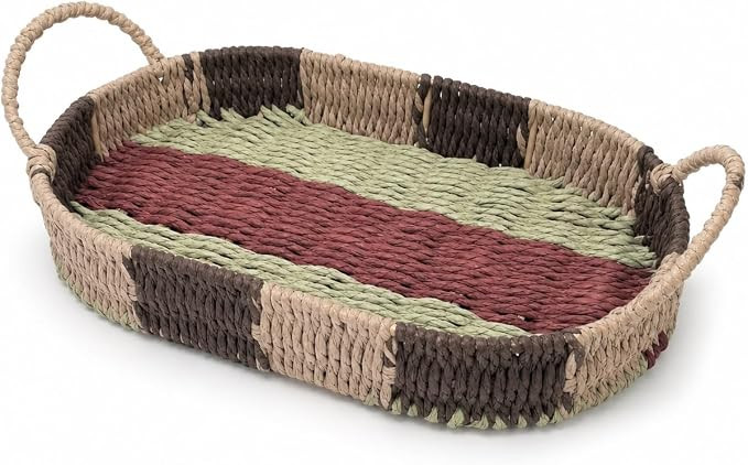 Boho Storage Basket,Decor Handmade Paper Rope Basket with Handle | 100% Handmade Decor Bin,4 Colo... | Amazon (US)