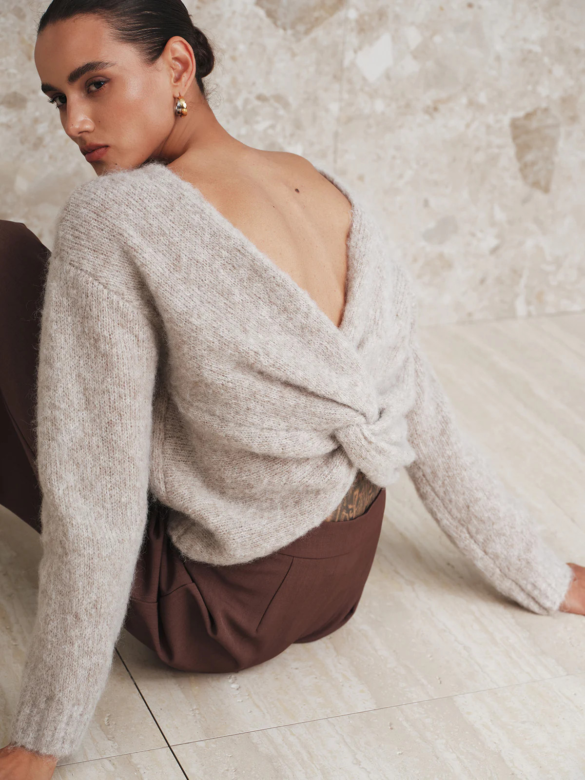 Twisted Backless Wool Blend Sweater | Commense
