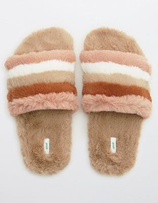 Aerie Striped Fur Slides | American Eagle Outfitters (US & CA)
