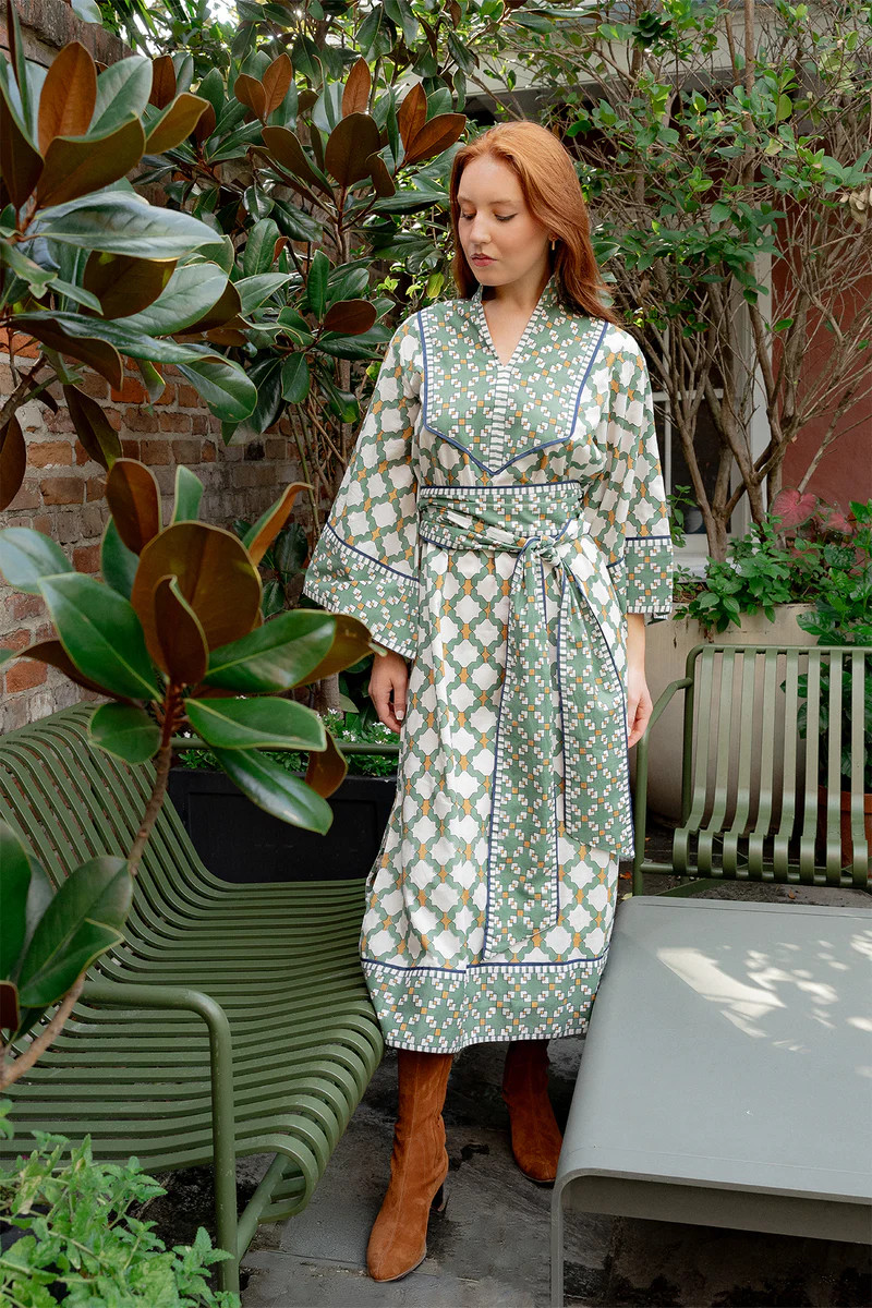 TAJ Kaftan Long | Olive/Camel Mosaic © 2024 | SUE SARTOR
