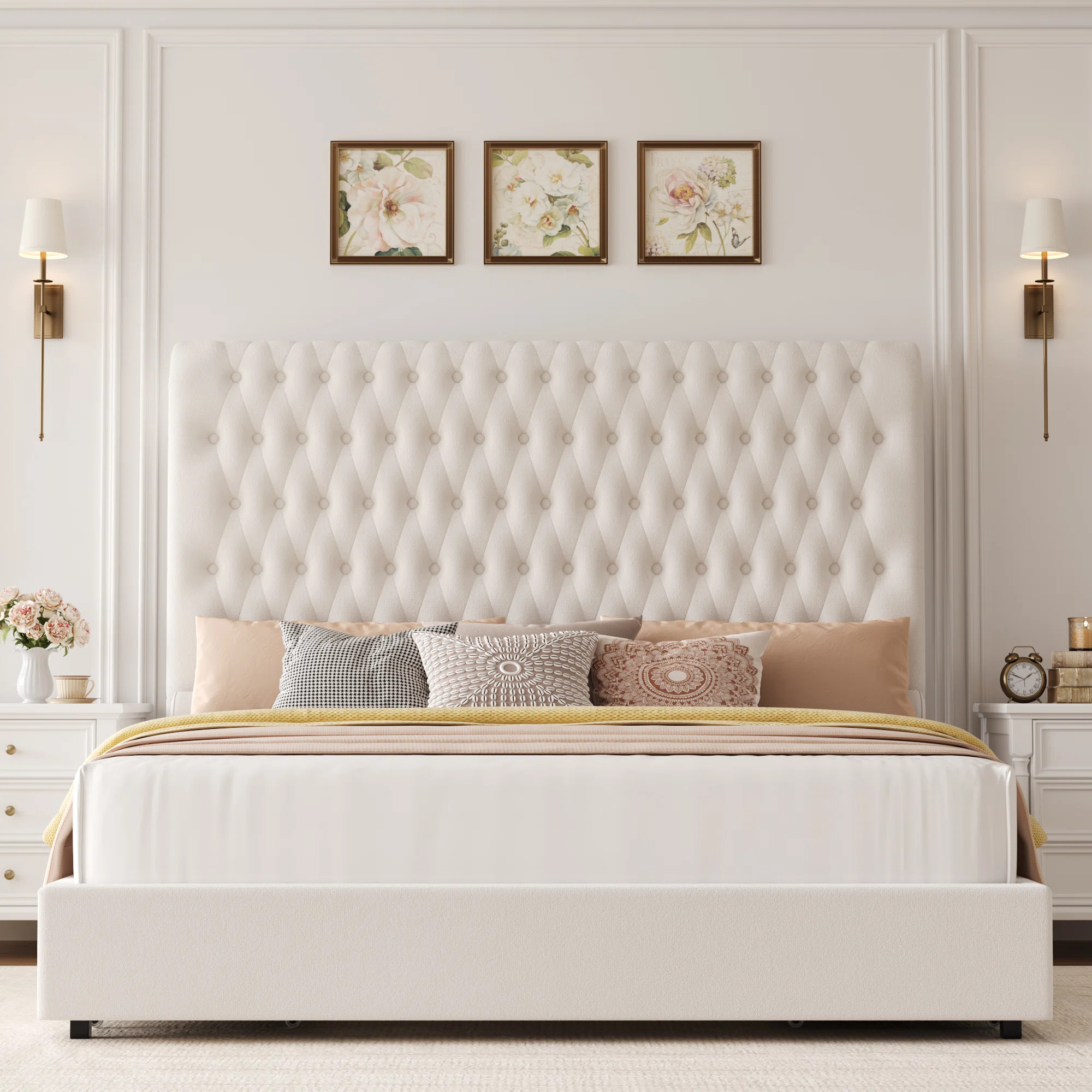 Kanisha Upholstered Storage Bed with Button Tufted Velvet Headboard, 4 Drawers | Wayfair North America