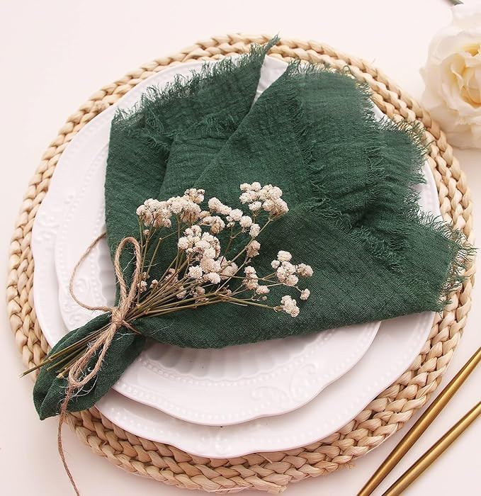 Cloth Napkins with Fringe Set of 12,100% Natural Soft Cotton,Washable Fall Gauze Napkins for Wedd... | Amazon (US)