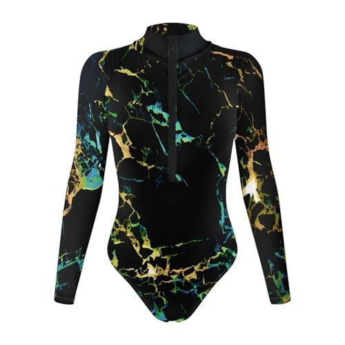 Ypexeognv Marble Black Womens Front Zip Long Sleeve Bodysuit Tops Sexy Body Suit Tops for Women Body Shaper Butt Lifting Shapewear Outgoing Clothing | Amazon (US)