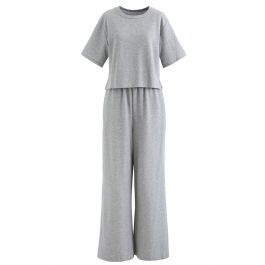 Leisure T-Shirt and Wide-Leg Pants Set in Grey | Chicwish