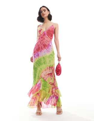 ASOS DESIGN V neck strappy cross back maxi dress with raw edge details | ASOS (Global)