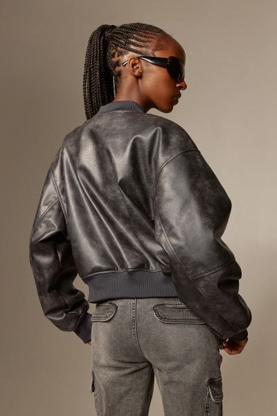 Coated Bomber Jacket - Dark gray/washed - Ladies | H&M US | H&M (US + CA)