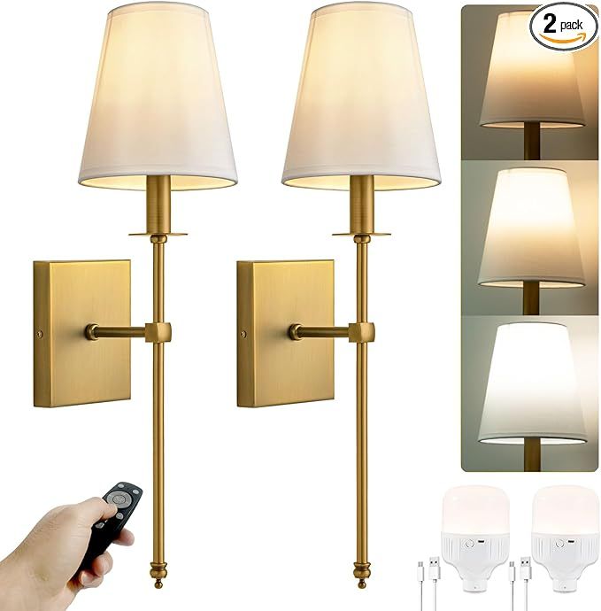 PASSICA DECOR Wiress Battery Operated Wall Sconces Set of 2 Two, Rechargeable Wall Lights with Di... | Amazon (US)