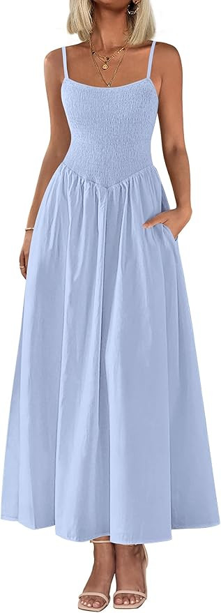PRETTYGARDEN Women's Smocked Maxi Dresses 2025 Summer Beach Sundress Casual Spaghetti Strap Swing... | Amazon (US)
