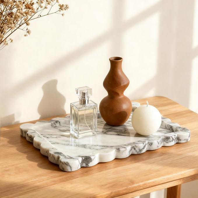 Genuine Scalloped Marble Tray, Real Natural Marble Stone Tray, Luxury Decorative Trays for Bathro... | Amazon (US)