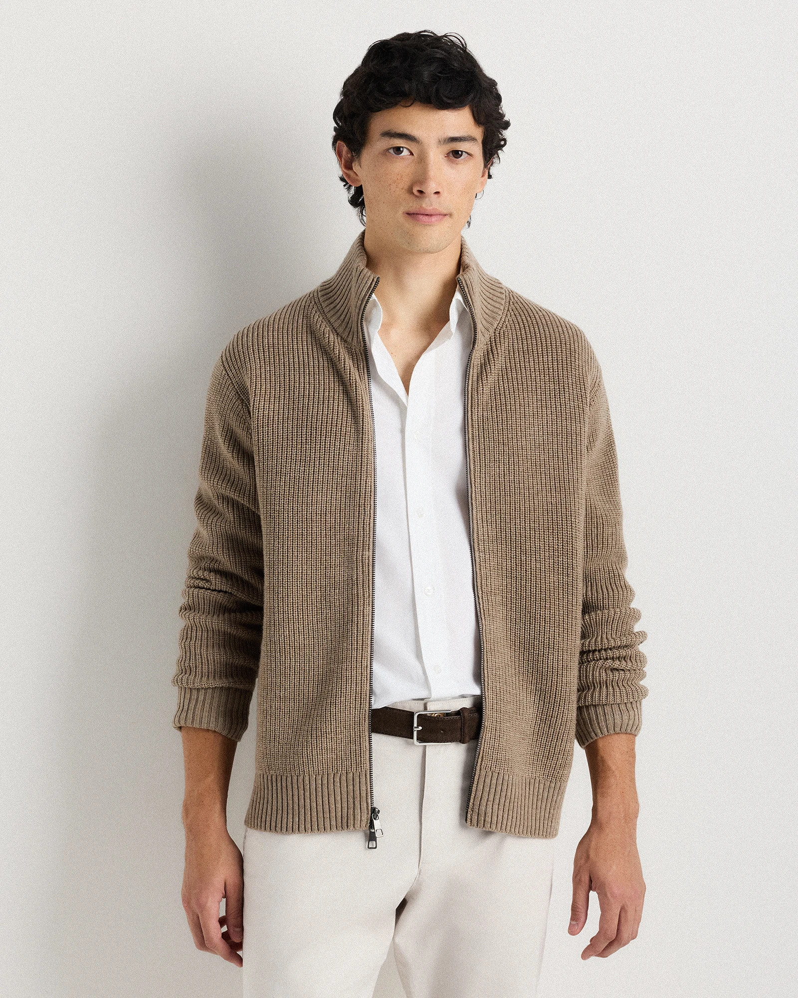 Quince | Men's Australian Merino Wool Full Zip Sweater in Malted Toffee, Size XXL | Quince