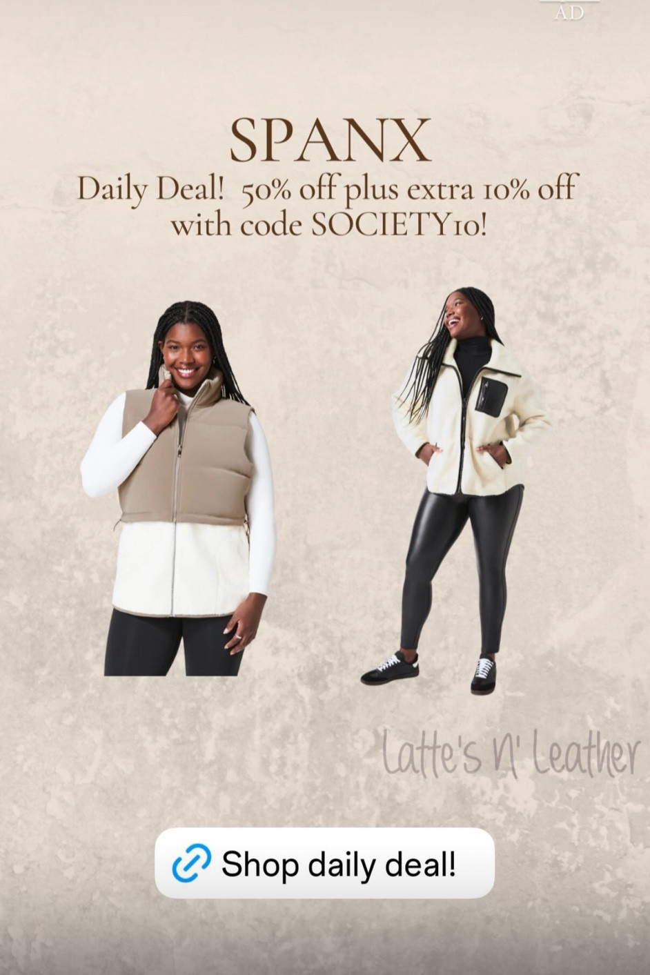 Spanx daily deal!  50% off this fleece lined vest and jacket!  Perfect cozy pieces for the fall and winter season!  Use code society10 for extra 10% off!  #spanx 

#LTKSaleAlert #LTKCyberWeek #LTKGiftGuide