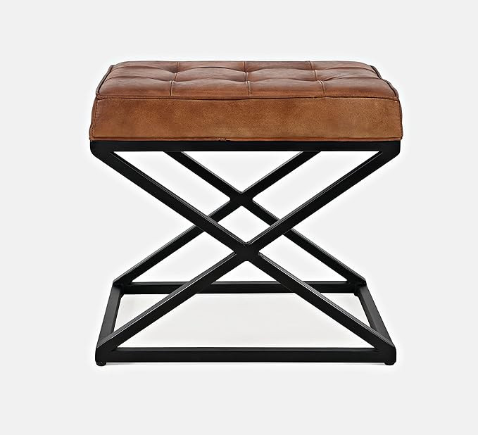 Jofran Global Archive Mid-Century Modern Genuine Leather Ottoman Pre-Assembled, 20''W x 14''D x 1... | Amazon (US)