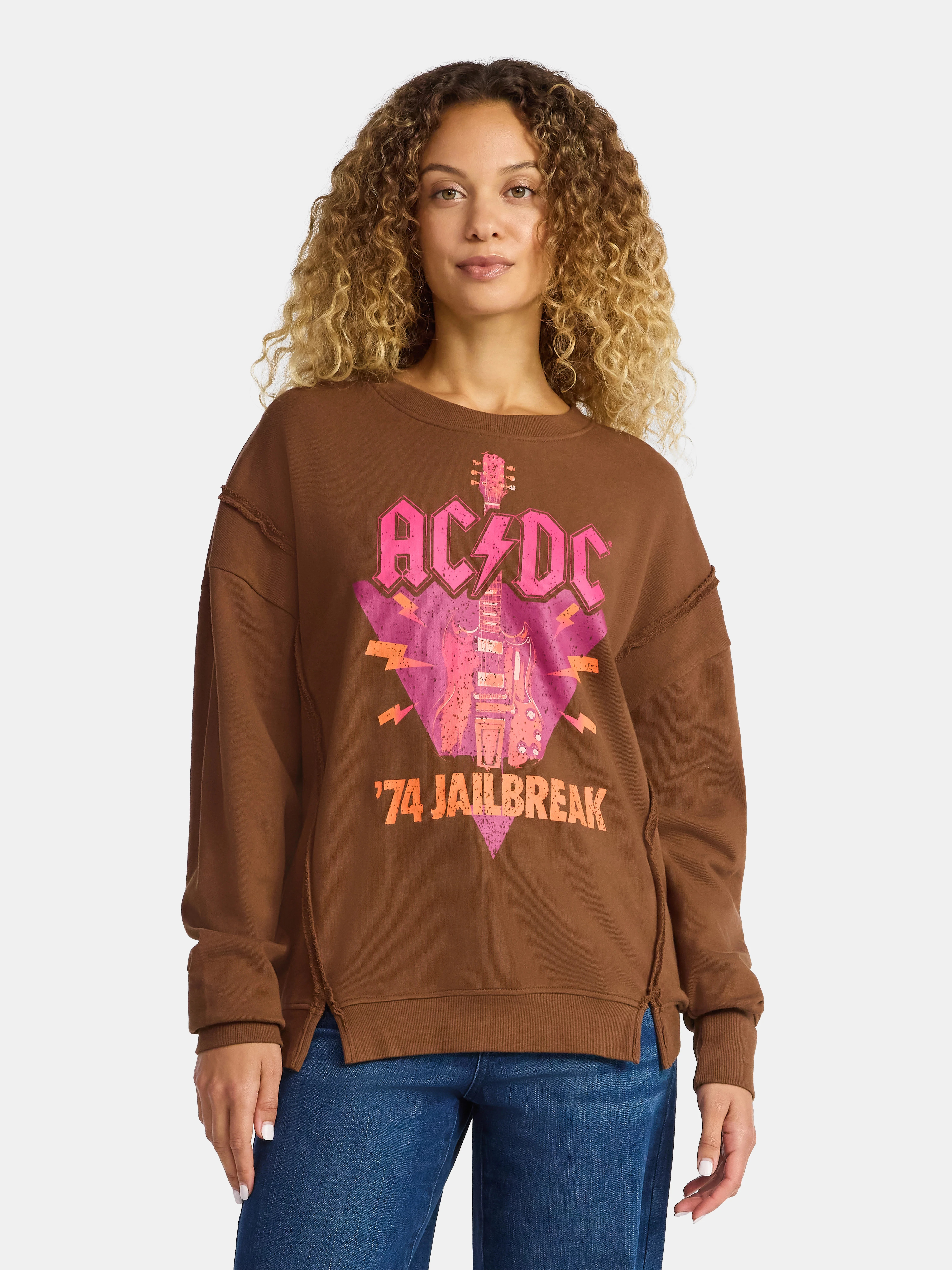 Time and Tru Women's AC/DC Rock Poster Graphic Sweatshirt, Sizes XS-3XL | Walmart (US)