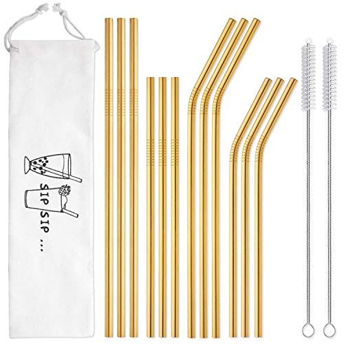 Hiware 12-Pack Gold Stainless Steel Straws Reusable with Case - Metal Drinking Straws for 30oz & 20o | Amazon (US)