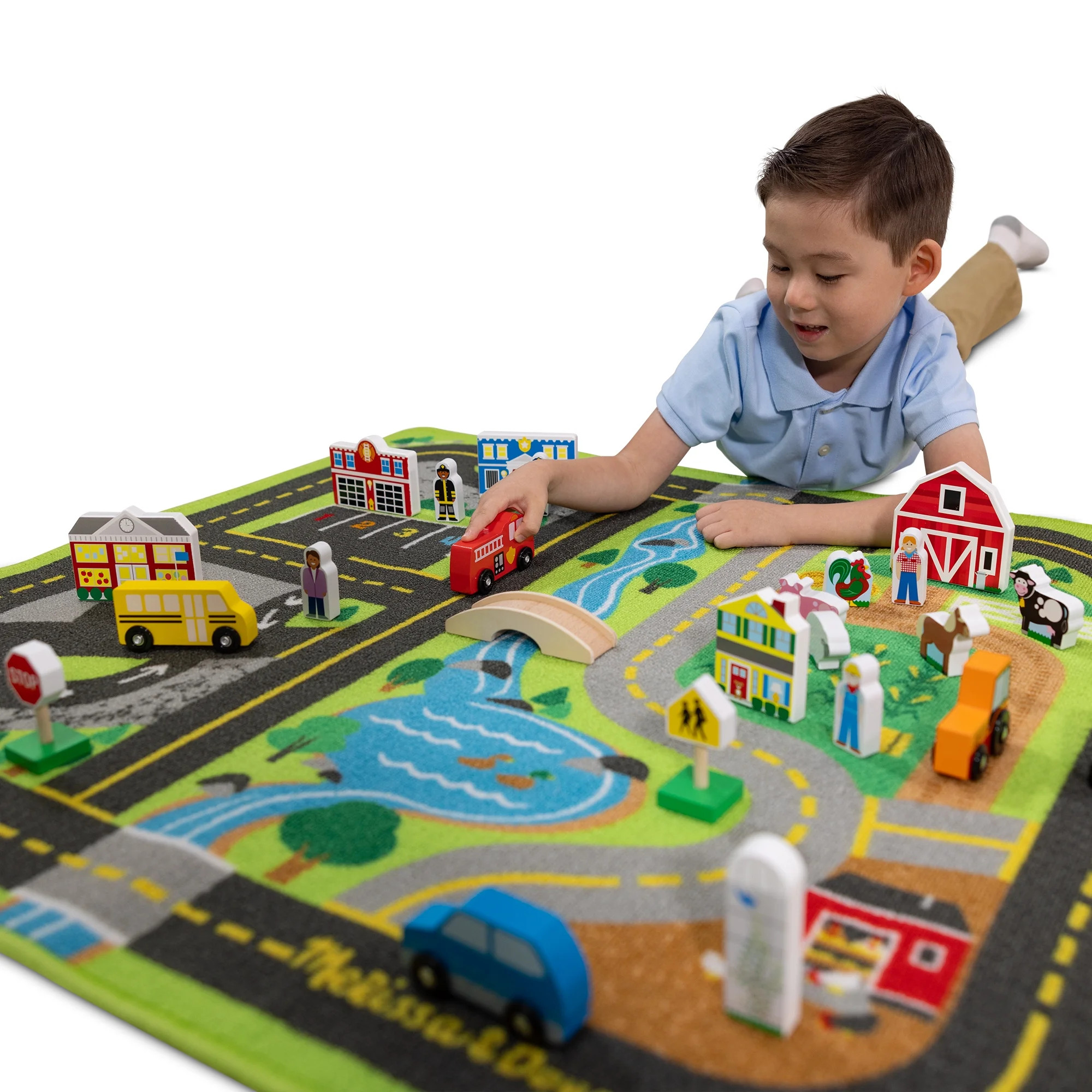 Melissa & Doug Create a Town Activity Rug Play Set, with 25 Wooden Play Pieces | Walmart (US)