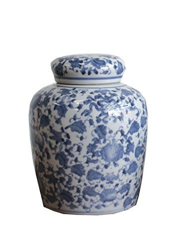 Large Round Blue and White Ceramic Ginger Jar with Lid | Amazon (US)
