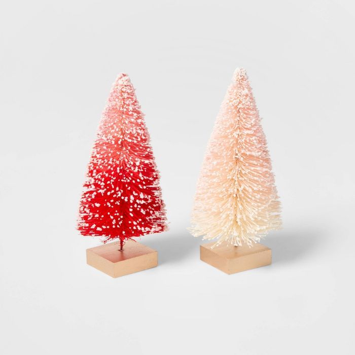 2pk Bottle Brush Christmas Tree Set Red/White/Pink Ombre - Wondershop™ | Target