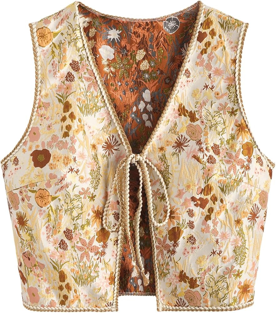 GORGLITTER Women's Sleeveless Western Rodeo Country Concert Cowgirl Outfit Tie Front Cardigan Ves... | Amazon (US)