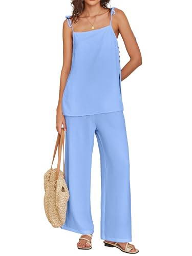 ANRABESS Womens 2 Piece Summer Sets, Casual Sleeveless Top and Wide Leg Pants Set, Loose Loungewe... | Amazon (US)