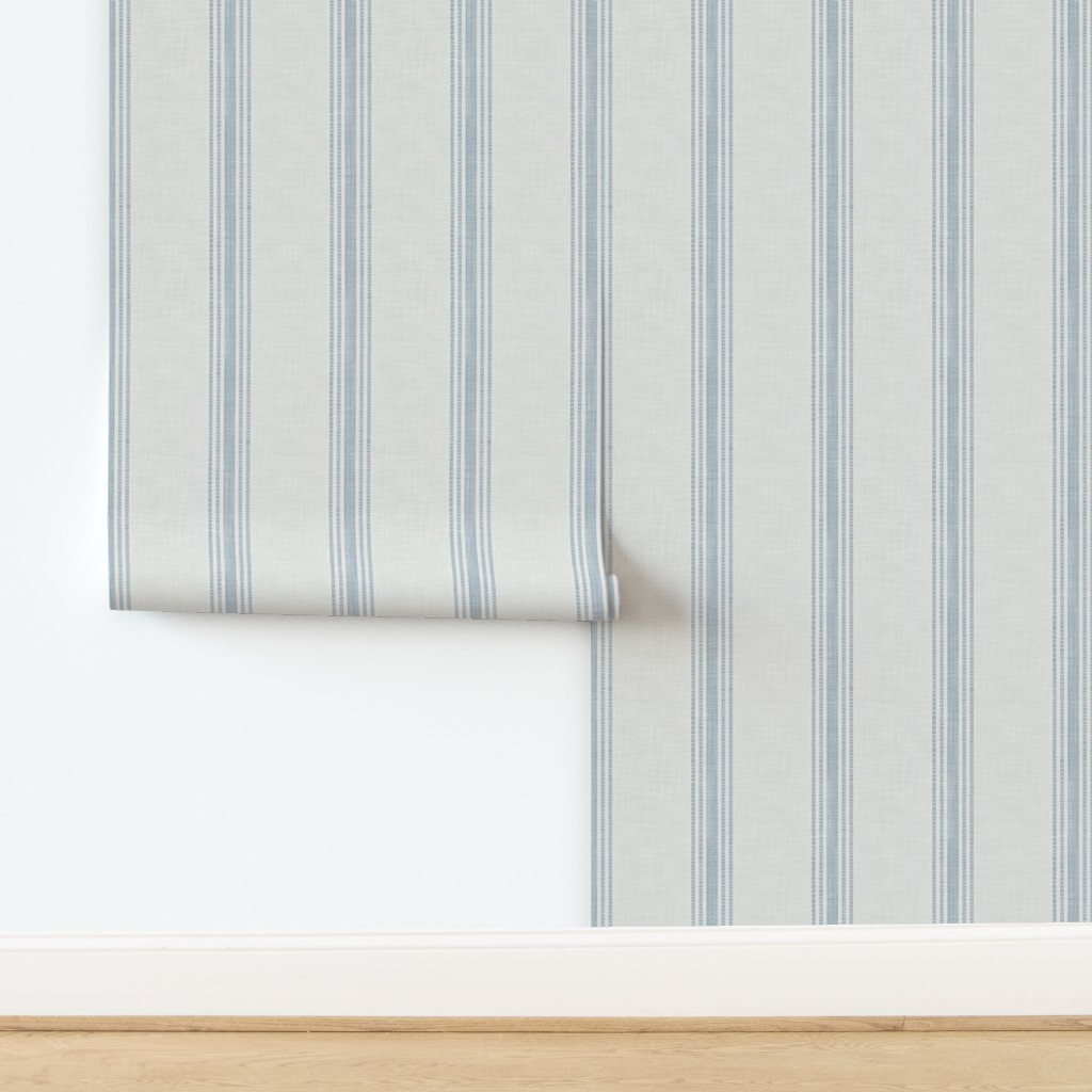 Wallpaper in [L] French Blue Provincial Grain Sack - Vertical Stripe - Chambray Blue | Spoonflower