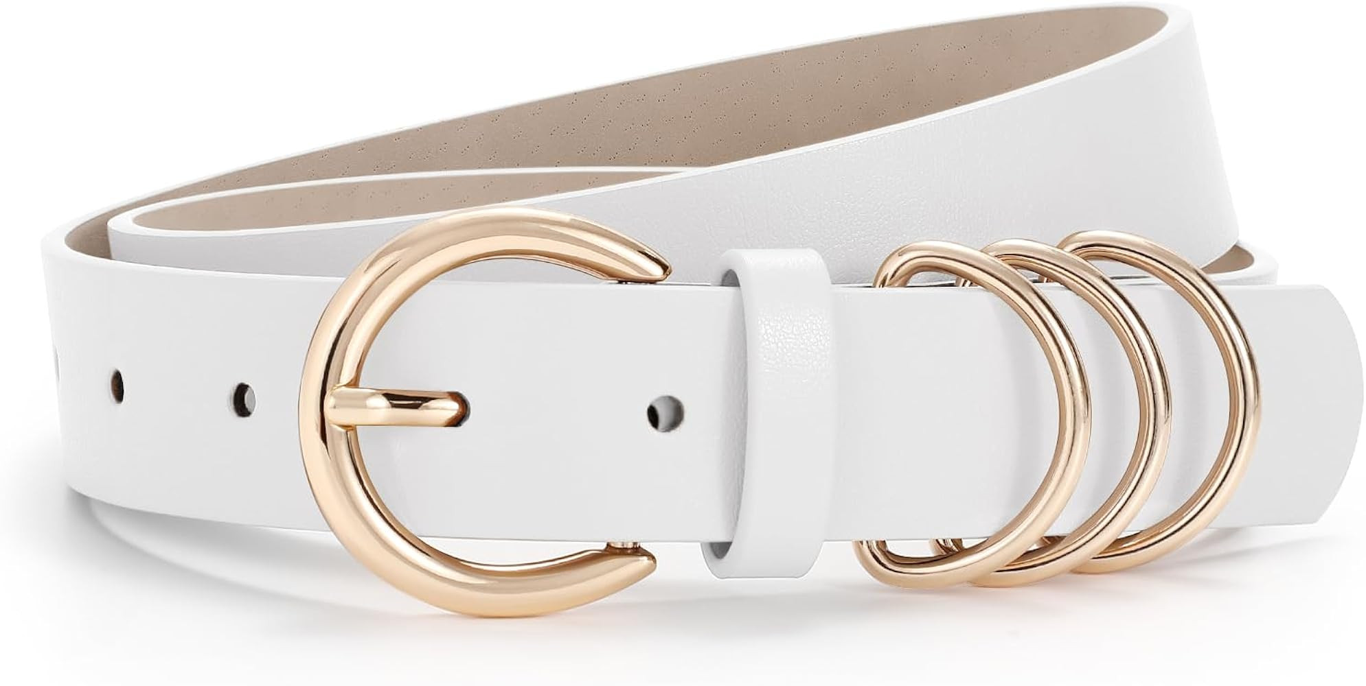 JASGOOD Women Leather Belt with Gold Buckle Ladies Faux Leather Belt for Jeans Pants | Amazon (US)