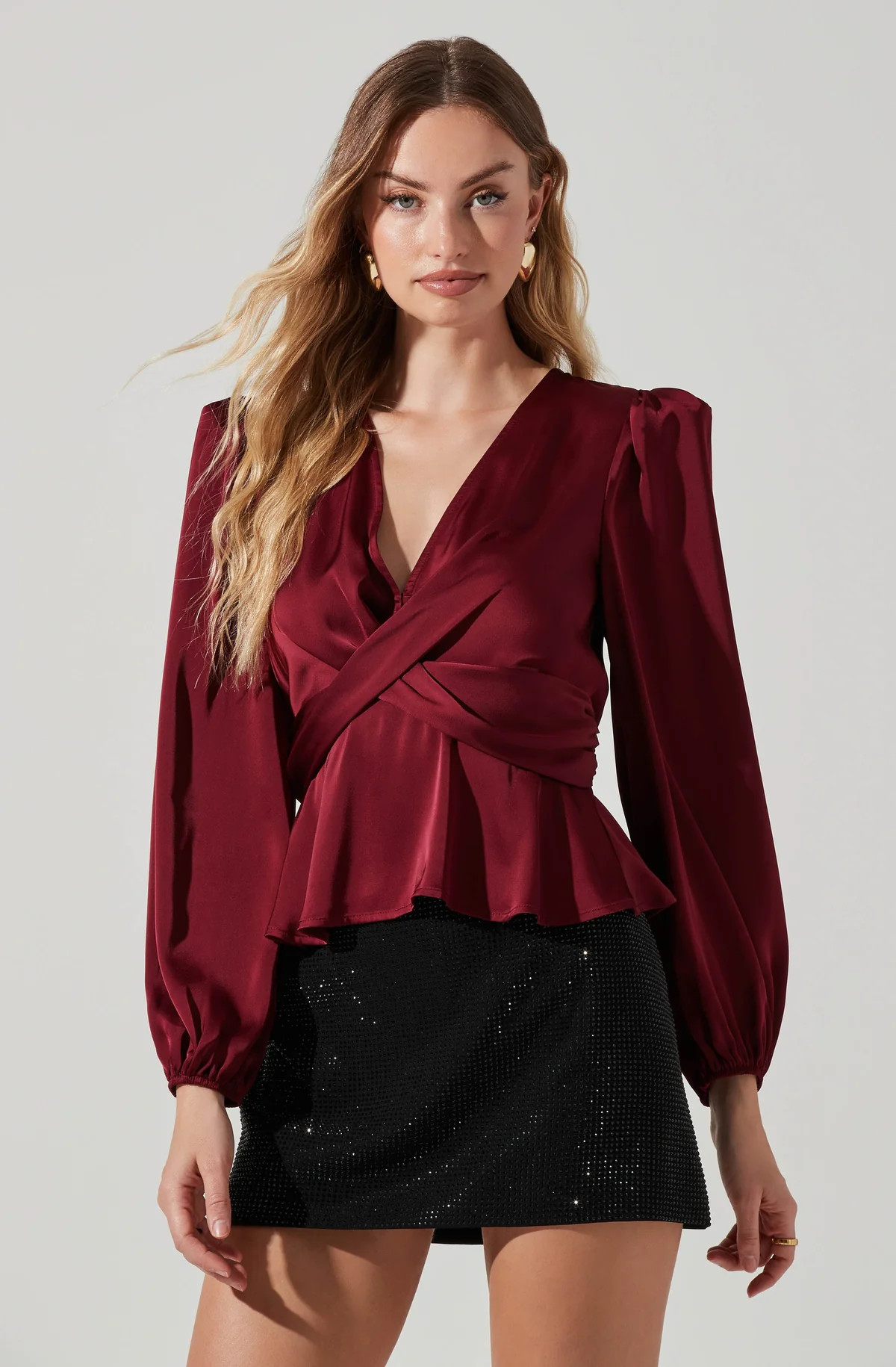 Eliana Satin Puff Sleeve Twist Front Top | ASTR The Label (US)