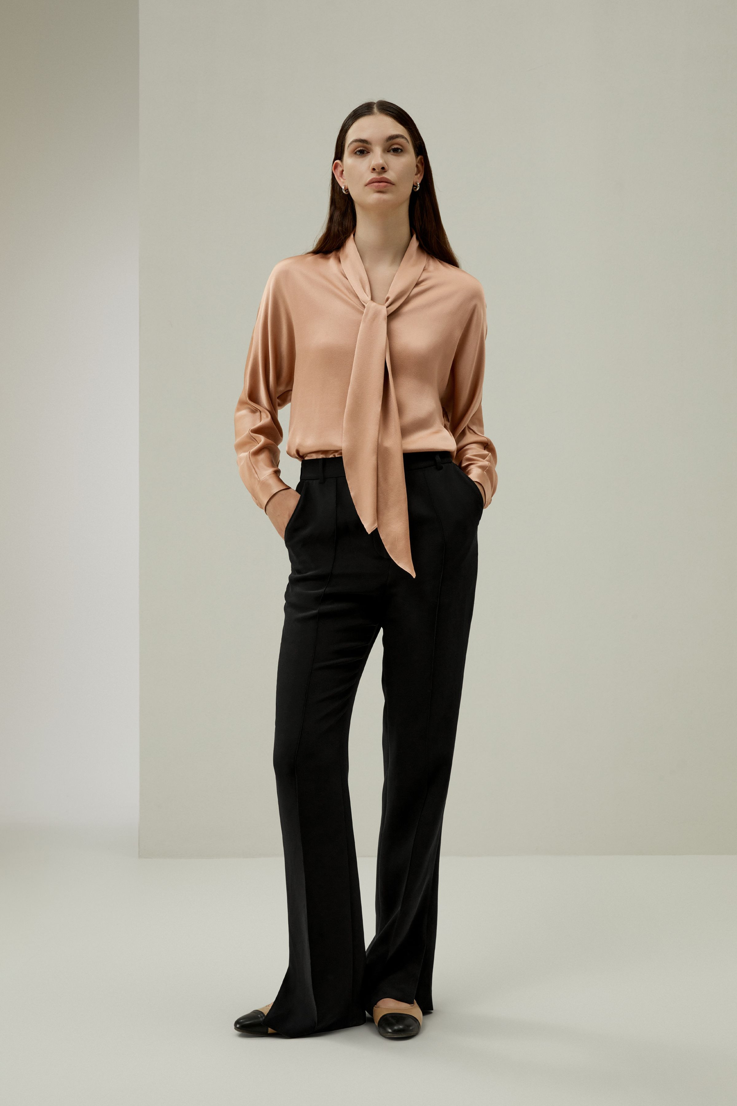 Bat Sleeve Silk Top with Adjustable Neck Tie | LilySilk