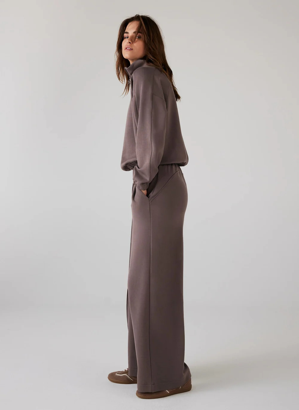 Brown Super Soft Wide Joggers | Mint Velvet