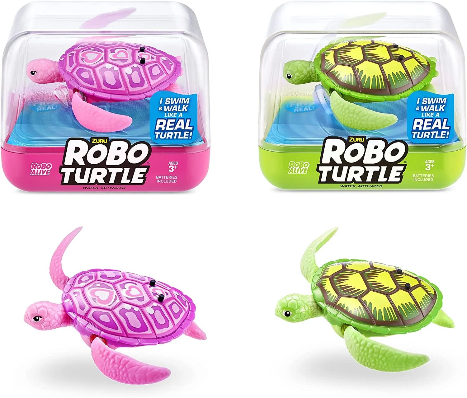 Robo Alive Robo Turtle Robotic Swimming Turtle (Green + Pink) by ZURU Water Activated, Comes with... | Walmart (US)
