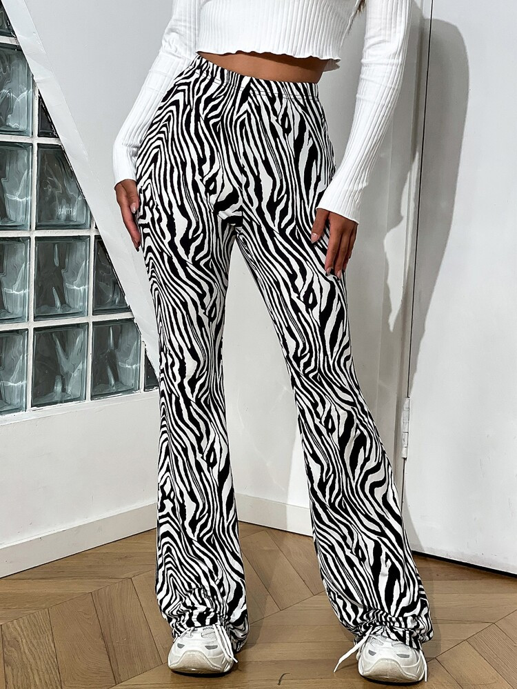 Zebra Striped High Waist Flare Leg Trousers | SHEIN