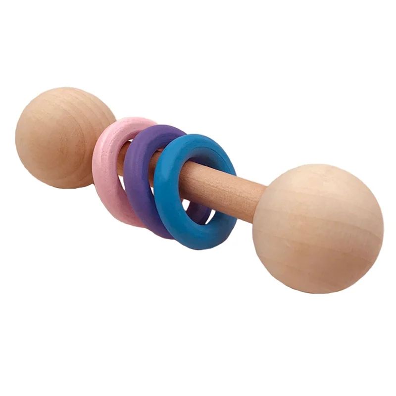 AkoaDa 1pc Baby Wooden Rattles Teether Montessori Activity Toys with 3 Rings Funny | Walmart (US)
