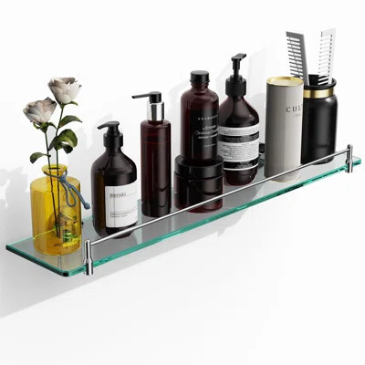 Glass Bathroom Shelves,Floating Glass Shelves For Wall Rectangular Modern Glass Shelf For Bathroom Stainless Steel Tempered Glass Wall Mount Accessori | Wayfair North America