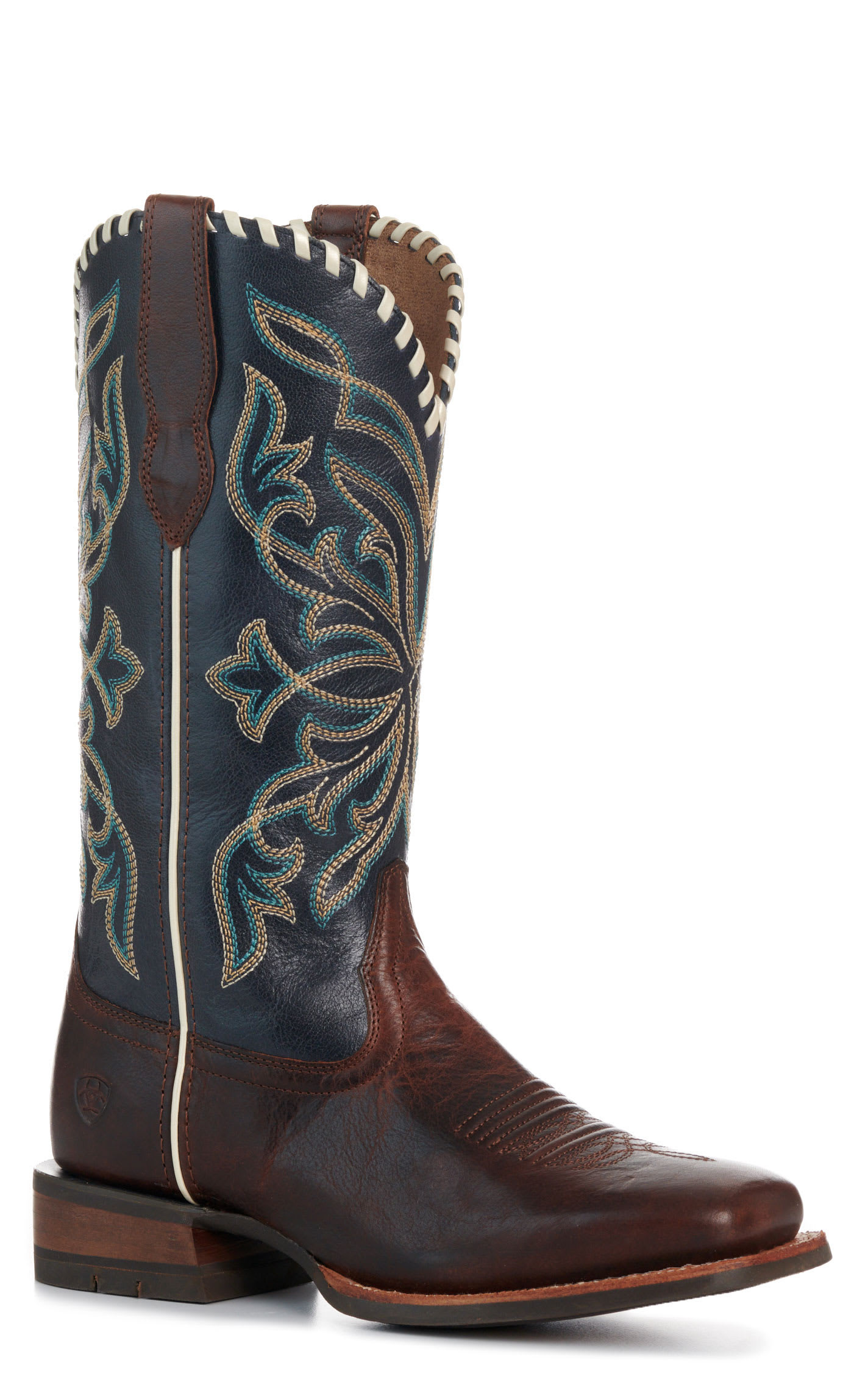 Ariat Women's Showdown Espresso and Blue Wide Square Toe Cowboy Boots - 7.5xB - From Cavender's | Cavender's