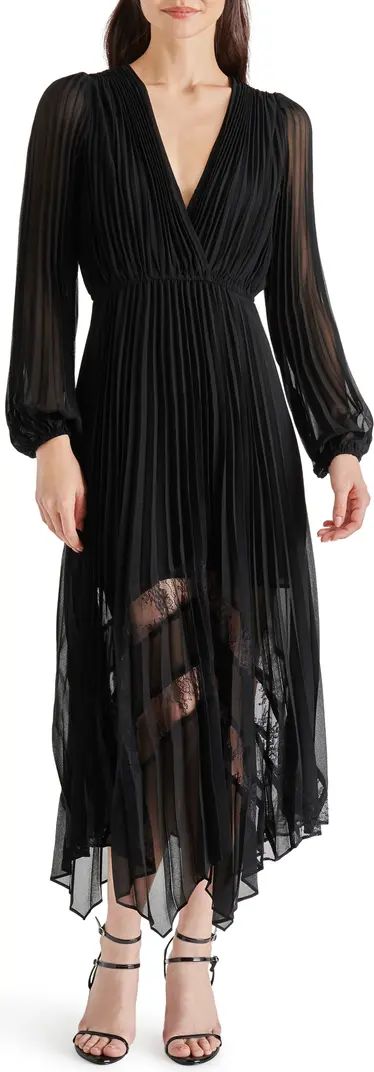 Ari Pleated Long Sleeve Chiffon & Lace Dress | Nordstrom