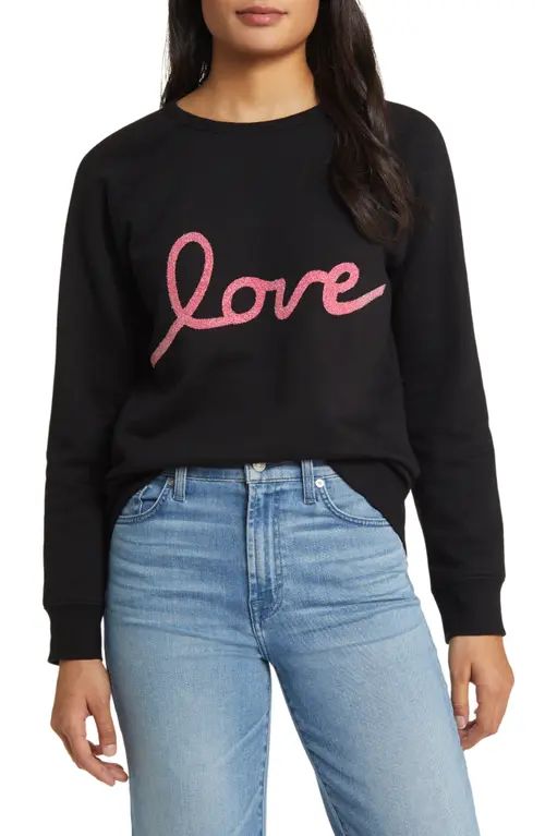 caslon(r) Love Metallic Cotton Blend Graphic Sweatshirt in Black- Love Graphic at Nordstrom, Size... | Nordstrom