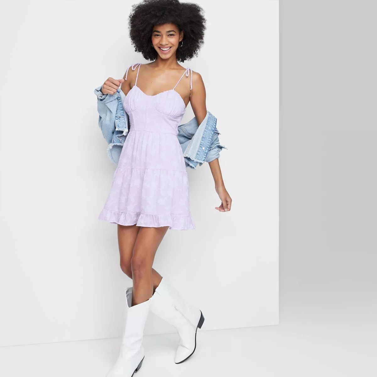 Women's Sleeveless Satin Floral Fit & Flare Mini Dress - Wild Fable™ Light Violet S | Target