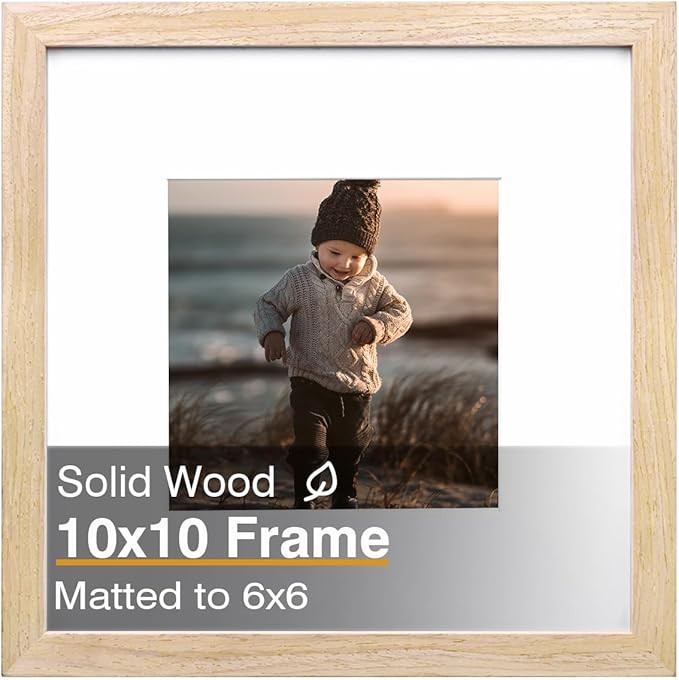 KINLINK 10x10 Picture Frame, Natural Square Solid Wood Frame for Pictures 6x6 with Mat or 10x10 w... | Amazon (US)