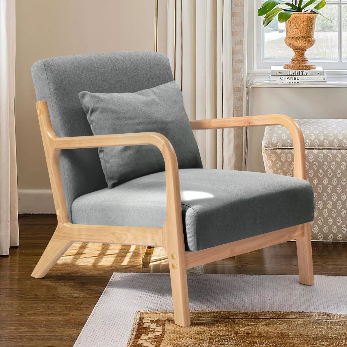 Subrtex Modern Accent Chair Linen Upholstered Arm Chairs with Solid Wood Frame | Target