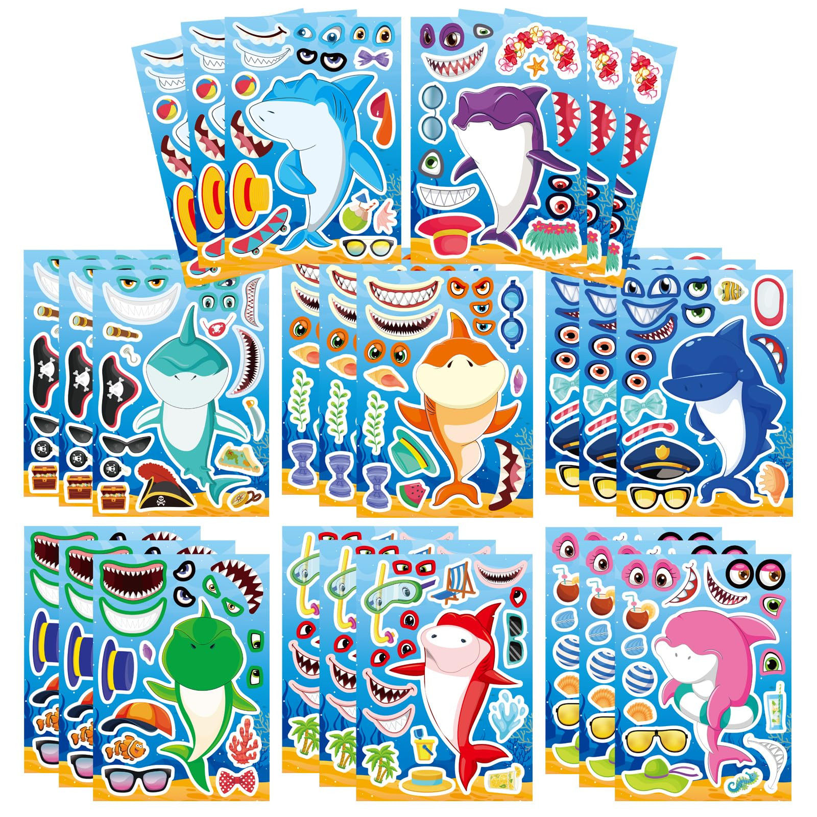 24 Sheets Make Your Own Shark Stickers for Kids Toddlers, Sea Ocean Animals Birthday Party Favors... | Amazon (US)
