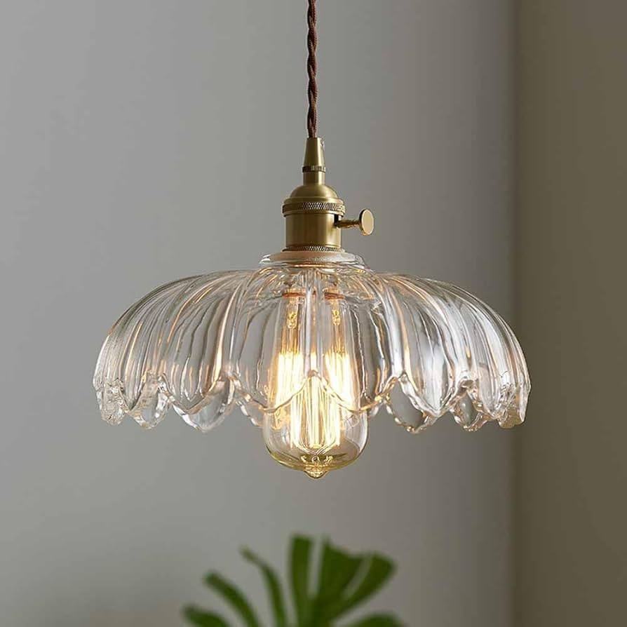 Modern Glass Pendant Light with Flower Shape, Clear, 1-Pack, Kitchen, Dining Room, Living Room, B... | Amazon (US)