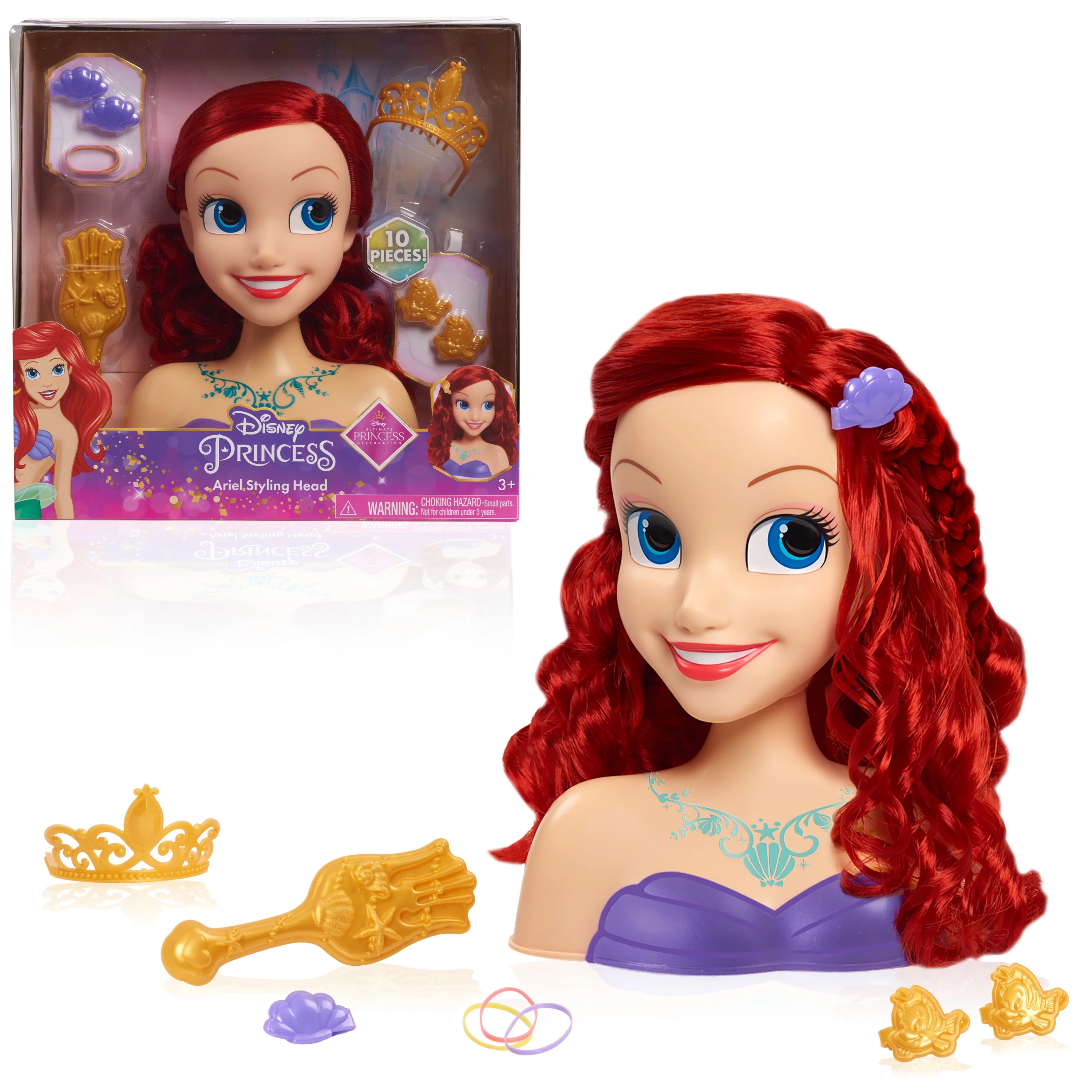 Disney Princess Ariel Styling Head, Red Hair, 10 Piece Pretend Play Set, The Little Mermaid, Kids... | Walmart (US)