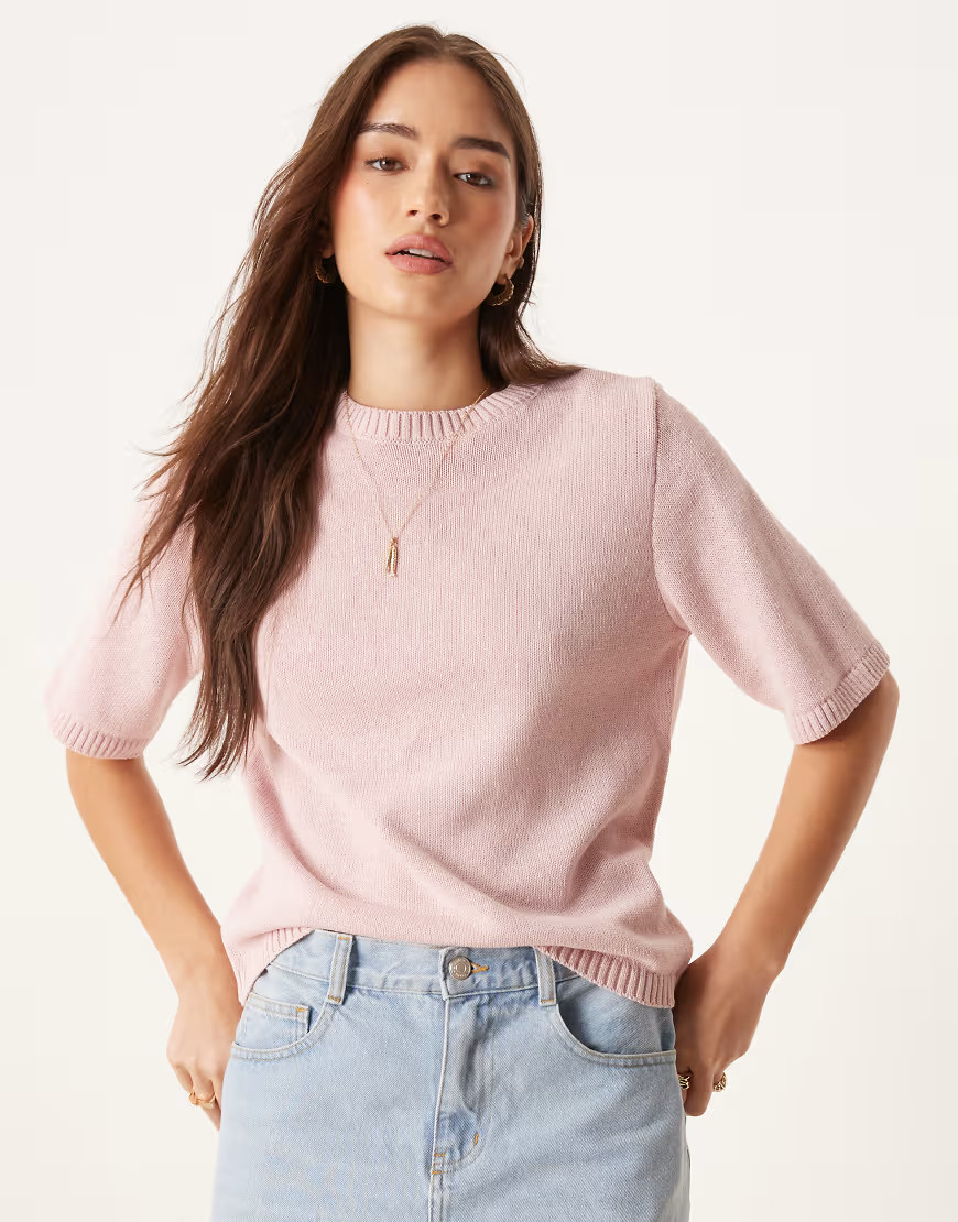 ASOS DESIGN knitted boxy t-shirt in pink | ASOS (Global)