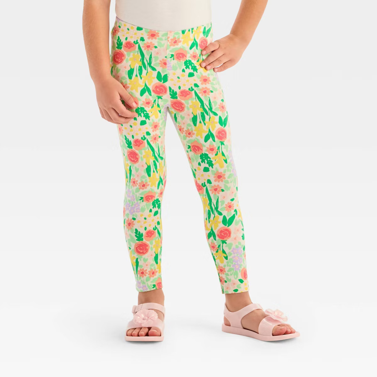 Toddler Girls' Floral Leggings - Cat & Jack™ Cream 3T | Target