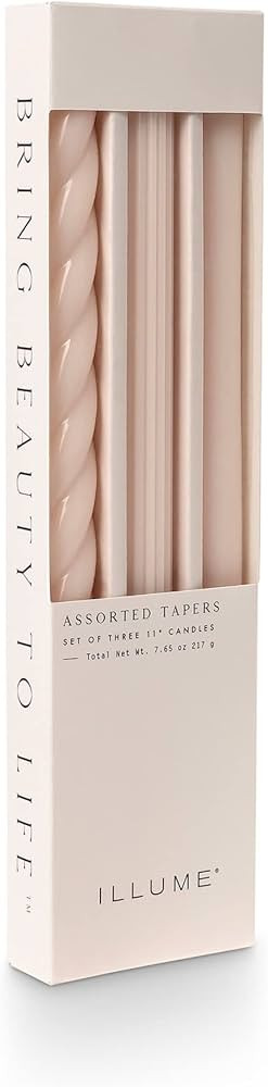 ILLUME Beautifully Done Unscented Assorted Candle Tapers 3-Pack, Blush Pink | Amazon (US)