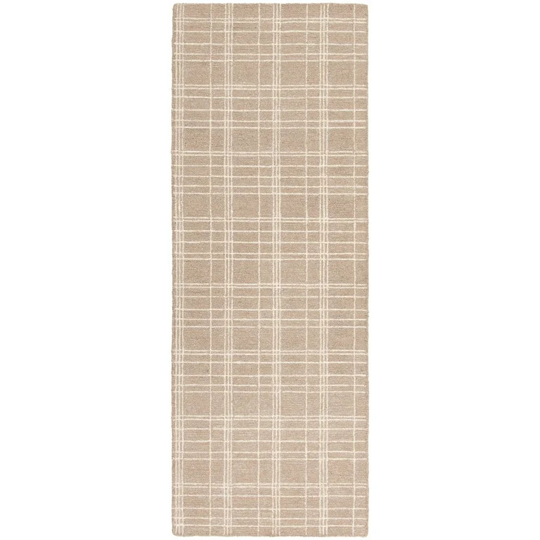 Better Homes & Gardens Beige Plaid Wool Indoor Runner Rug, 2 ft 6 in x 7 ft | Walmart (US)
