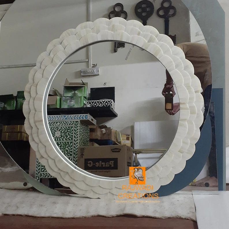 Handmade Bone Inlay Wooden Modern Pattern Mirror Frame Furniture | Etsy (US)