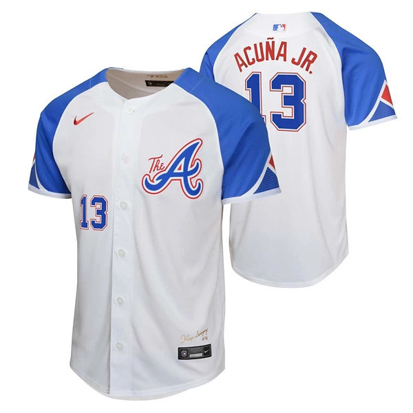 Kids' Atlanta Braves Ronald Acuna Jr #13 Nike City Connect Jersey Medium White | Scheels